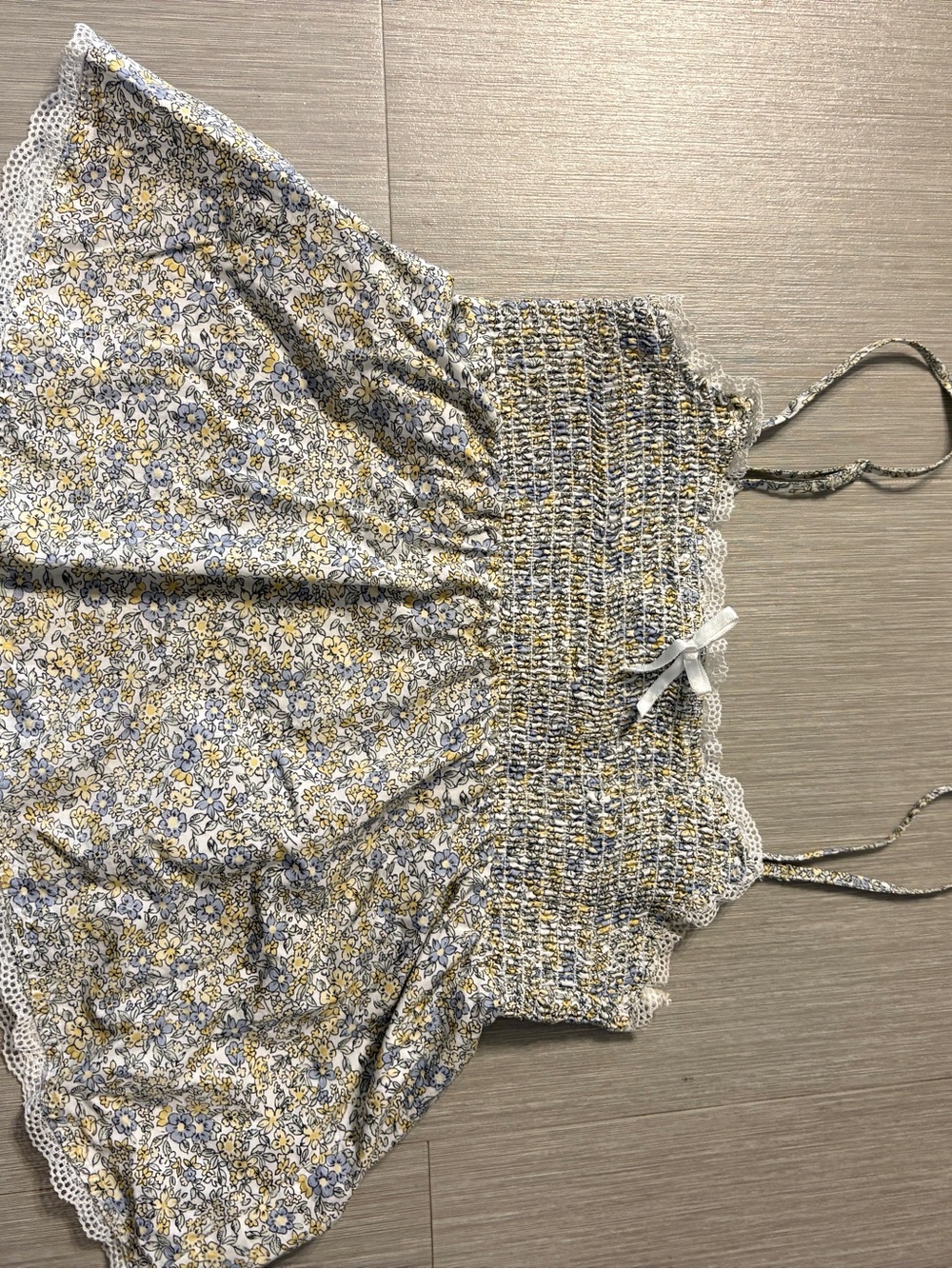 twik Blue, White & Yellow Floral Smocked Tank